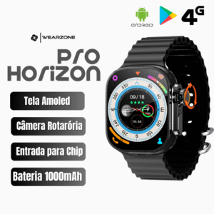 Smartwatch Horizon Pro 4G/5G AMOLED | Câmera Rotativa + NFC | 16Gb de Armazenamento e 2Gb de Ram Celular de pulso